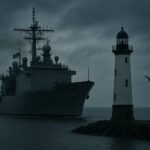 Die USS Mount Whitney verlässt Warnemünde und überragt dabei den Leuchtturm – ein symbolträchtiger Moment am Beginn des NATO-Manövers.
