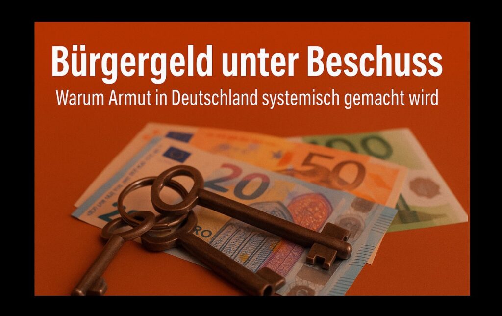 Mitten im Fokus: Ein Schlüsselbund auf Euro-Scheinen, klar eingefasst im orangefarbenen Rahmen der politischen Realität.