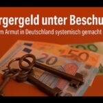 Mitten im Fokus: Ein Schlüsselbund auf Euro-Scheinen, klar eingefasst im orangefarbenen Rahmen der politischen Realität.