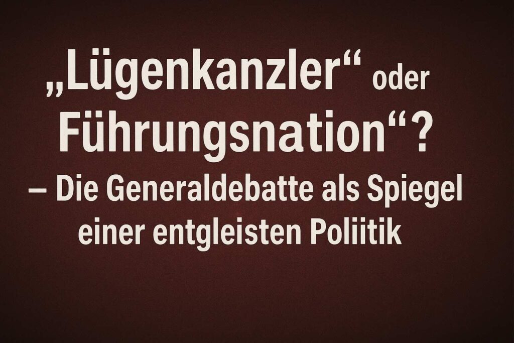 Generaldebatte im Bundestag 2025 – Zwischen Schlagworten und Stillstand: Das Titelbild zum Essay über eine aus den Fugen geratene politische Kultur.