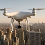 Symbolfoto: Drohne über urbaner Skyline – verweist auf die Diskussion um unbewiesene Drohnensichtungen in Nordeuropa